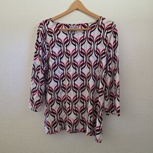 JM Collection Black and Red Patterned Blouse Size Large